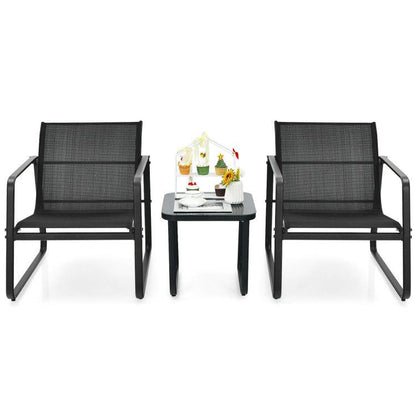 3 Pieces Patio Bistro Furniture Set with Glass Top Table Garden Deck New Era Fashion LLc