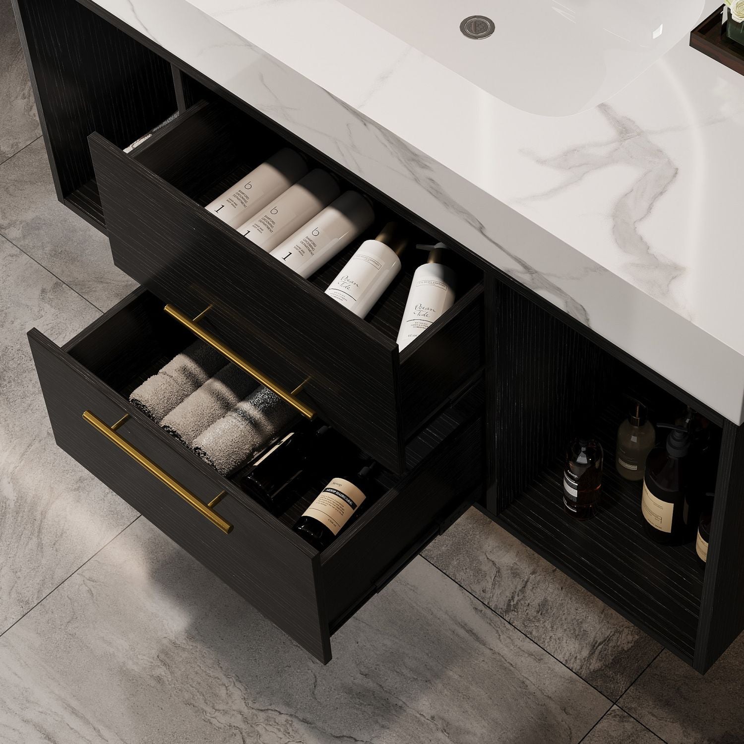 39.4" Bathroom Vanities with Ceramic Sink,Floating Bathroom Vanity,Wall Mounted Storage Cabinet with 2 Drawers and 2 Storage Spaces,Modern Bathroom Sink Cabinet with Metal Handles New Era Fashion LLc