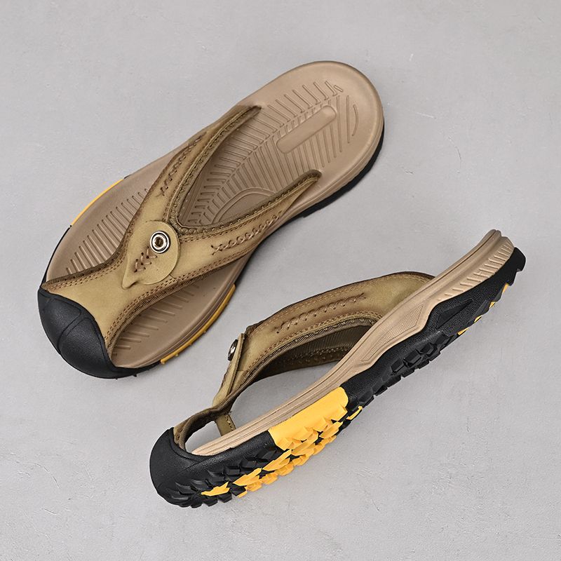 Summer men's new first layer cowhide flip-flops fashion all comfortable men's slippers beach shoes New Era Fashion LLc