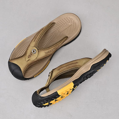Summer men's new first layer cowhide flip-flops fashion all comfortable men's slippers beach shoes New Era Fashion LLc