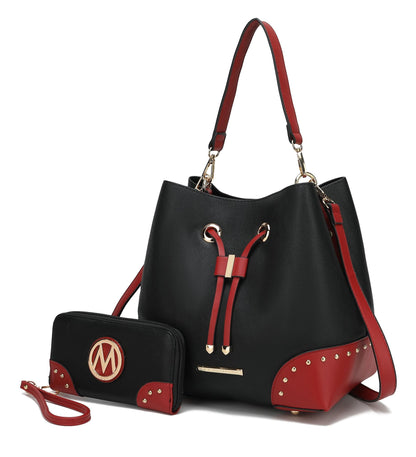 MKF Collection Candice Color Block Bucket Handbag with matching Wallet by Mia K New Era Fashion LLc