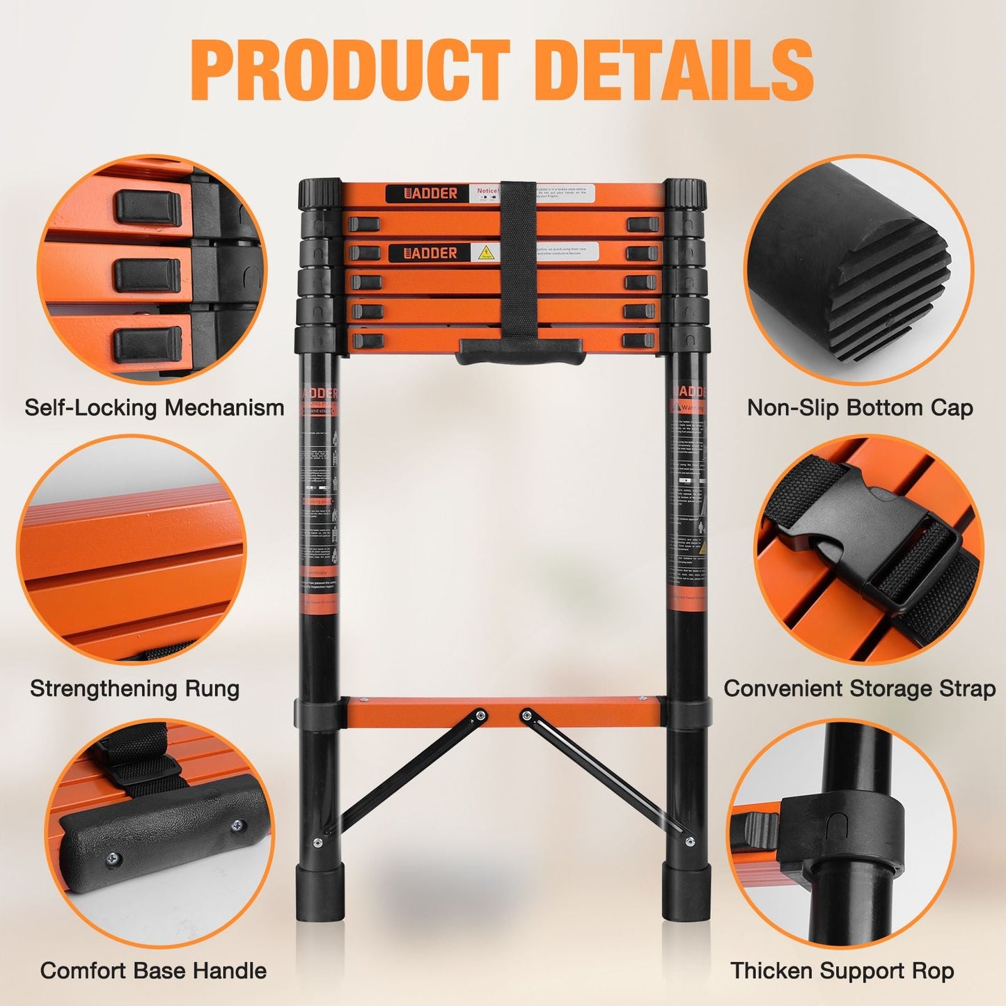 Telescopic Roof Ladder, Heavy-Duty Stainless Steel with Anti-Slip Feet, 330 LBS Load Capacity, Suitable for RV, Roof & Multi-Scene Use New Era Fashion LLc