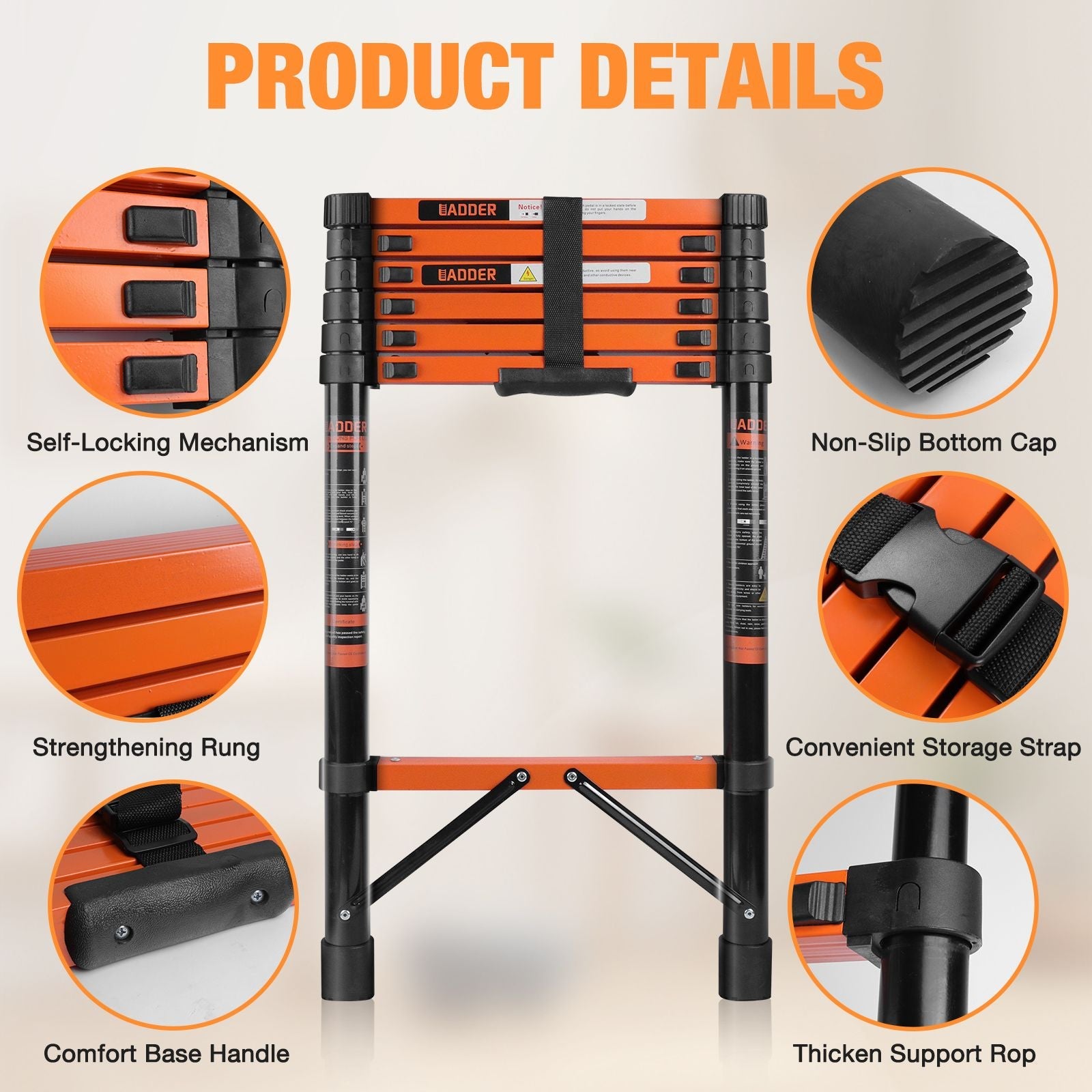 Telescopic Roof Ladder, Heavy-Duty Stainless Steel with Anti-Slip Feet, 330 LBS Load Capacity, Suitable for RV, Roof & Multi-Scene Use New Era Fashion LLc