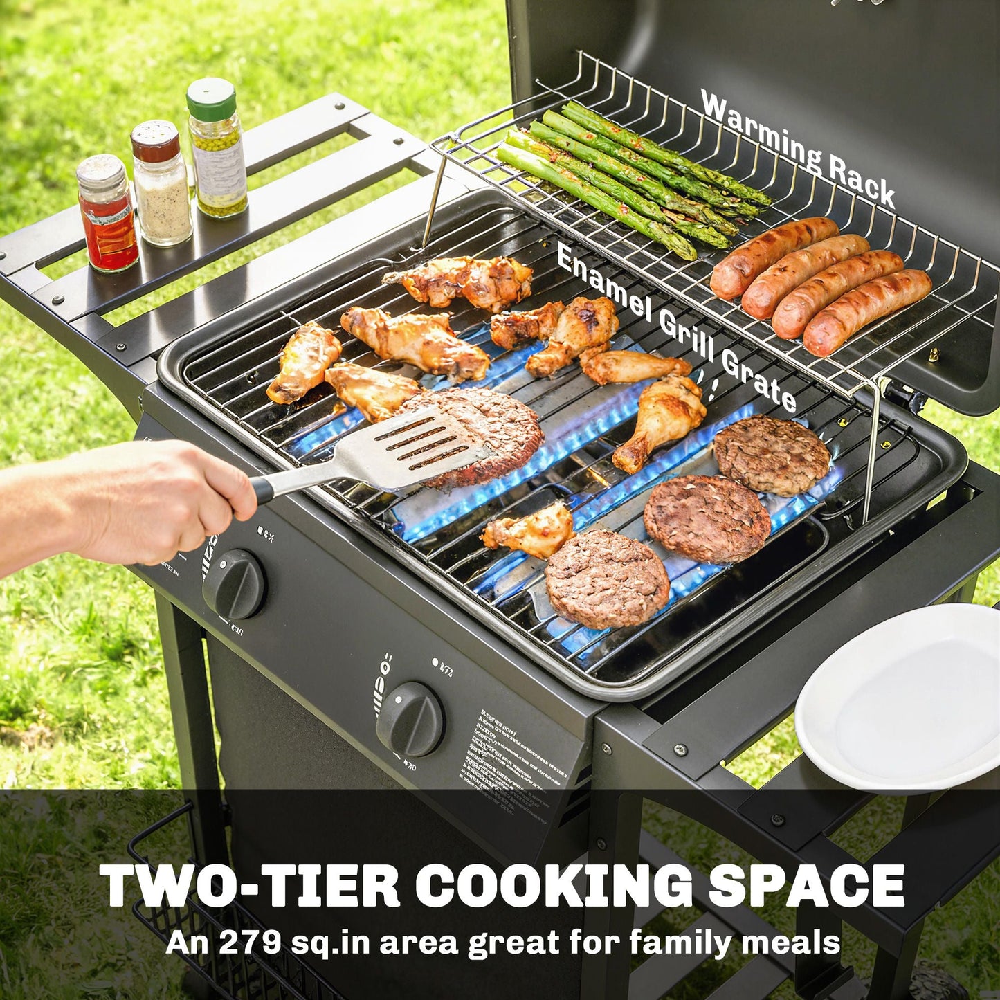 2 Burner Propane Gas Grill, 18000 BTU BBQ Grill with Wheels, Warming Rack, Shelf, Thermometer, Grease Cup, Black New Era Fashion LLc