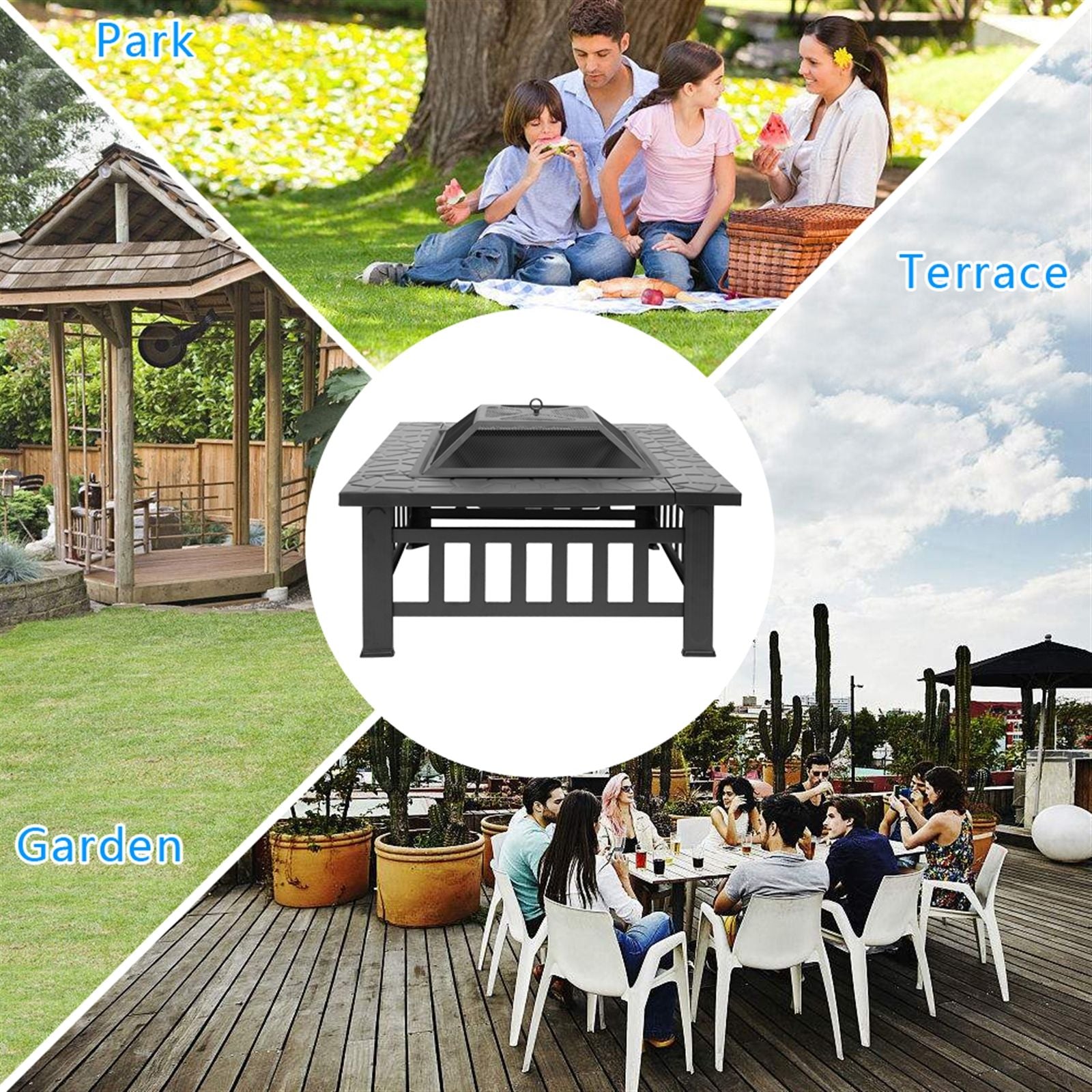 Portable Courtyard Metal Fire Pit with Accessories Black New Era Fashion LLc