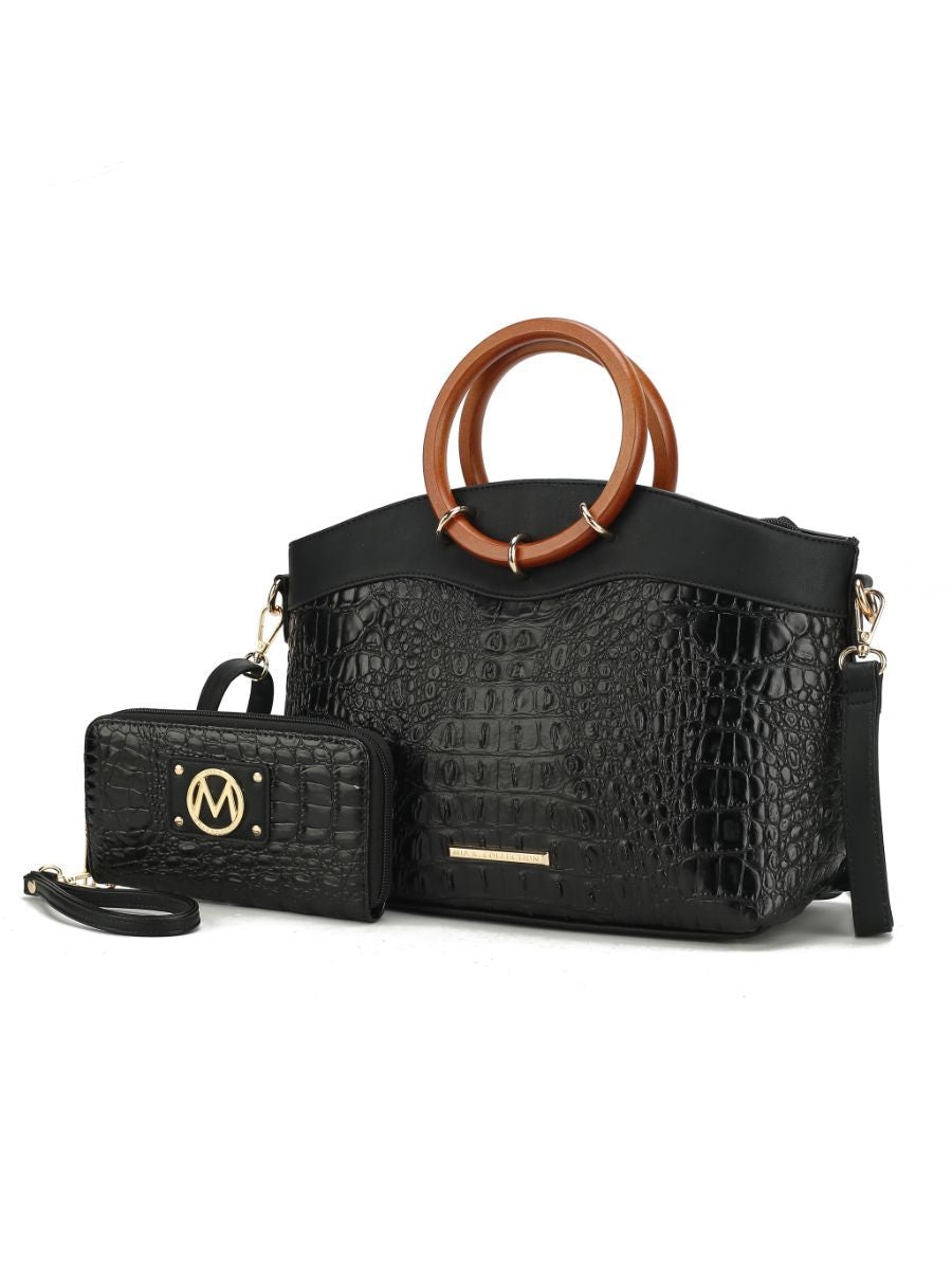 MKF Collection Phoebe Faux Crocodile Embossed Vegan Leather Women Tote with Wristlet Wallet Bag by Mia k New Era Fashion LLc