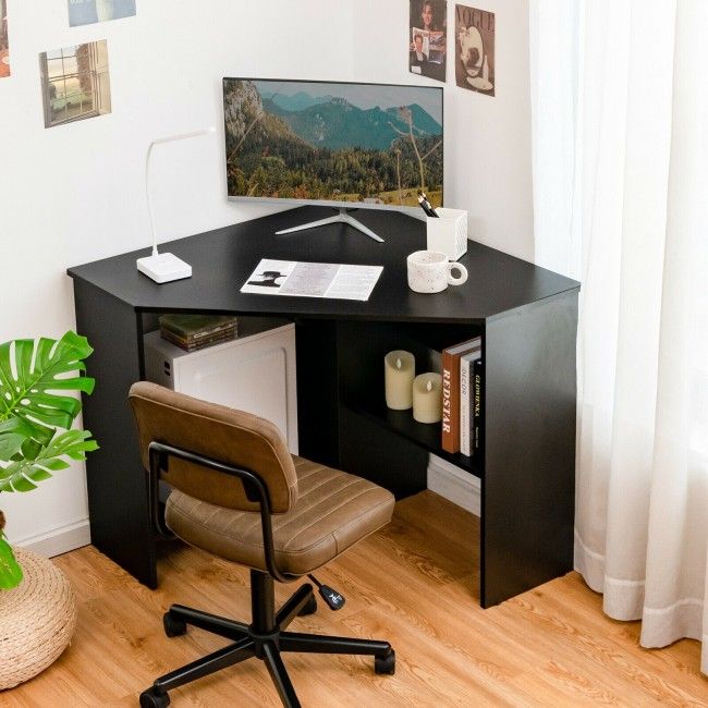 Corner Computer Desk Triangle Writing Workstation with Storage Shelf New Era Fashion LLc
