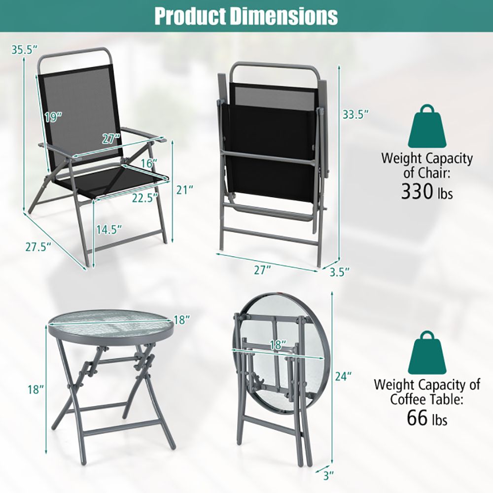 3 Pieces Patio Folding Chair Set Outdoor Metal Conversation Set New Era Fashion LLc