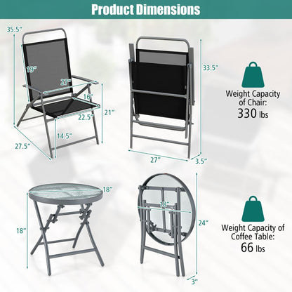 3 Pieces Patio Folding Chair Set Outdoor Metal Conversation Set New Era Fashion LLc