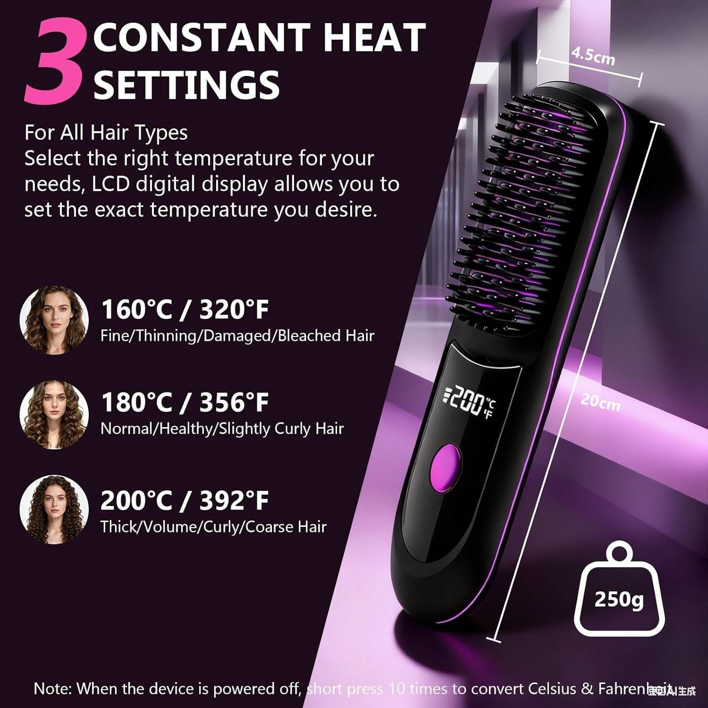 Hair Straightener, Cordless Hair Straightening Brush Portable Cordless Comb with Base Negative Ion Rechargeable Brush for Frizz-Free Shine Straightening, 6400mAh Fast Heating (Black) New Era Fashion LLc