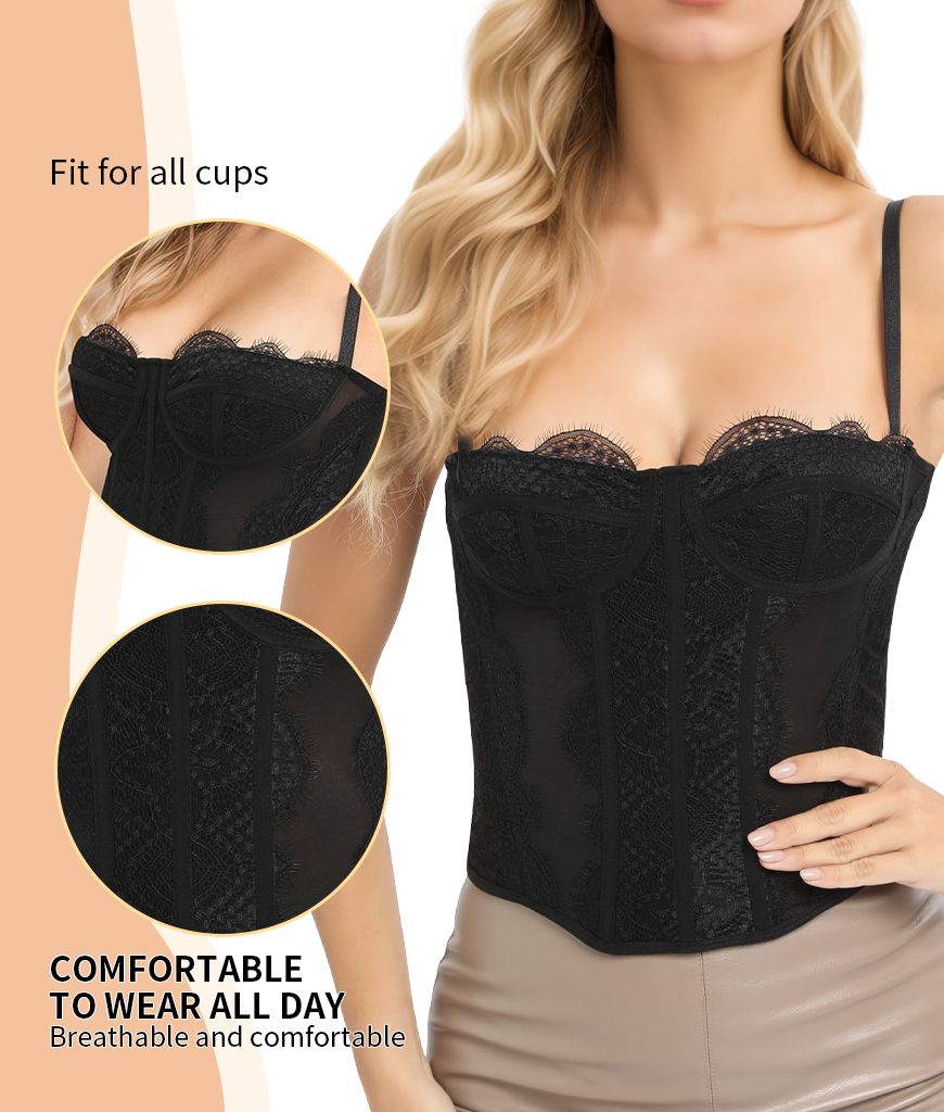 Lace Bustier Corset Tops for Women Going Out Mesh Overbust Adjustable Strap Waist Cincher Crop Bustier Party Rave Date Night Outfit Tank Top New Era Fashion LLc