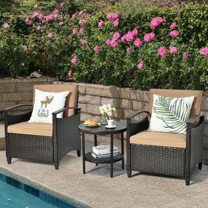3 Pieces Patio Rattan Furniture Set Cushioned Sofa Storage Table with Shelf Garden New Era Fashion LLc
