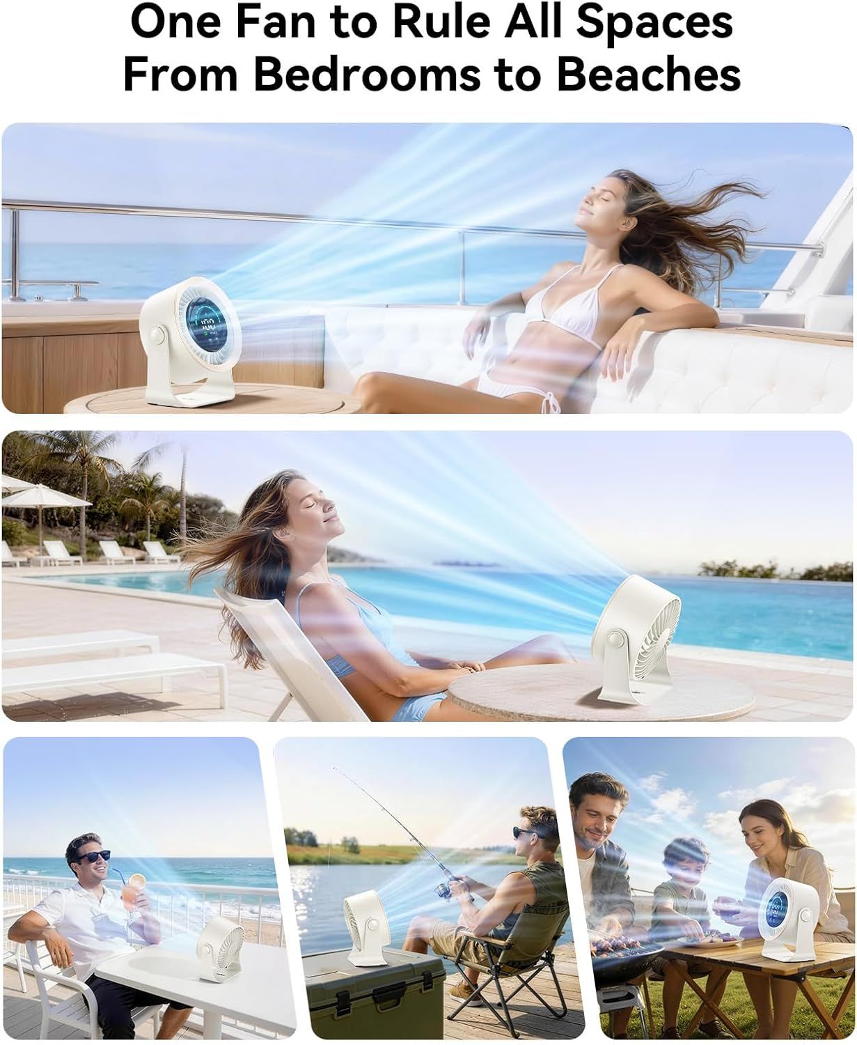 Rechargeable USB Desk Fan for Bedroom, 100 Speeds, 360° Rotation, Wall Mounted Design Small Portable Table Fan with LED Display, Quiet Personal Desktop Cooling Fans for Home Office New Era Fashion LLc