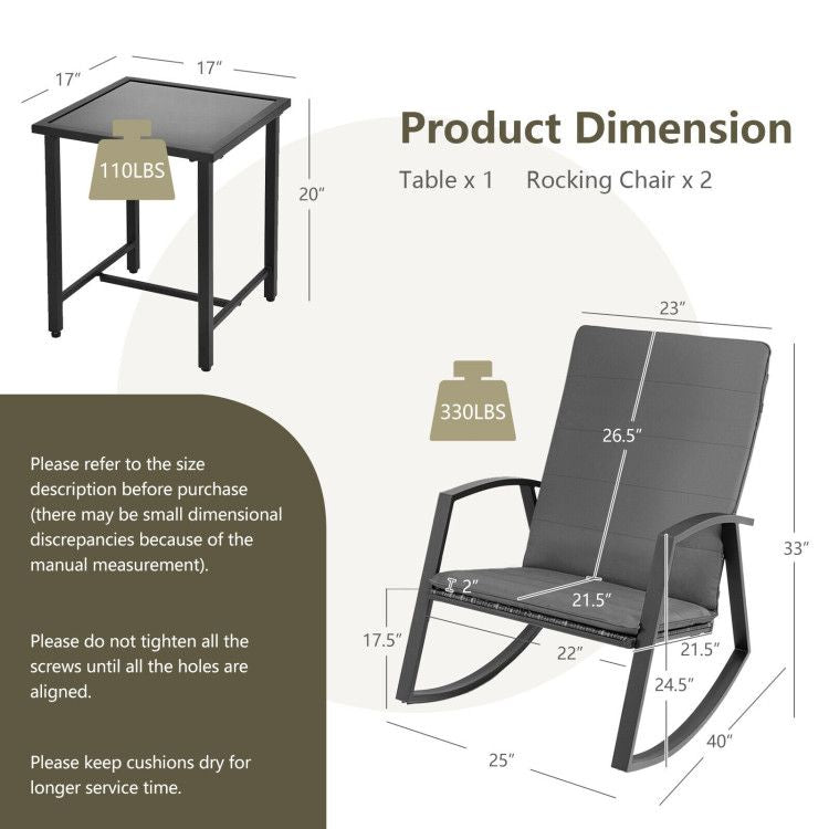 3 Pieces Patio Rattan Rocking Furniture Set New Era Fashion LLc