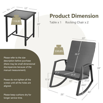 3 Pieces Patio Rattan Rocking Furniture Set New Era Fashion LLc