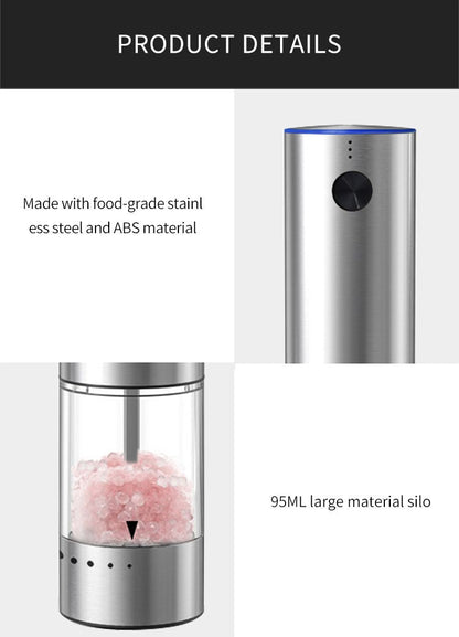 Electric Salt or Pepper Grinder , Stainless Steel with LED Light, Type-C Rechargeable, Ceramic Adjustable Coarseness, 95ml Large Capacity Visible Window, Patented Light Pipe Washable Design for Kitche New Era Fashion LLc