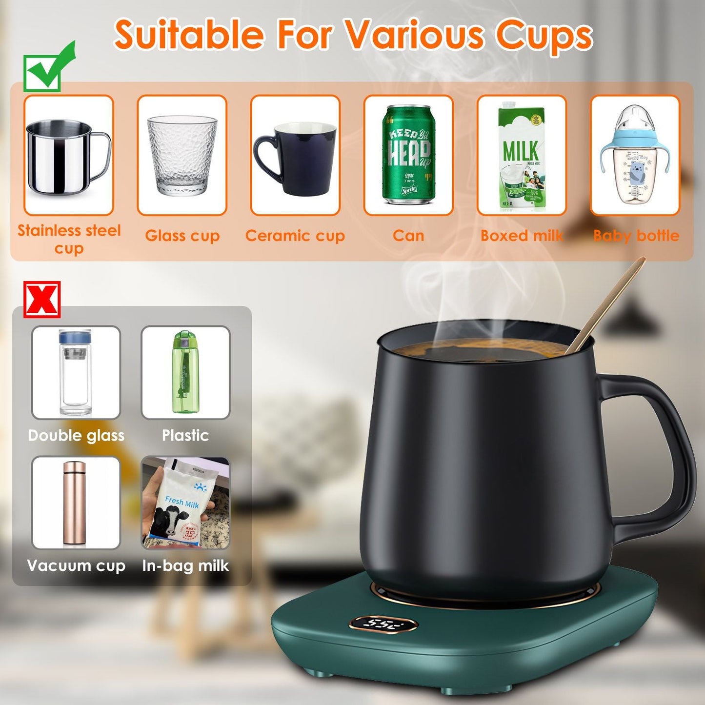 Electric Coffee Mug Warmer for Desk Auto Shut off USB Tea Milk Beverage Cup Heater Heating Plate for Office Home 3 Temperature Setting New Era Fashion LLc
