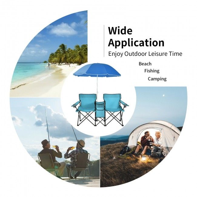 Portable Folding Picnic Double Chair With Umbrella New Era Fashion LLc