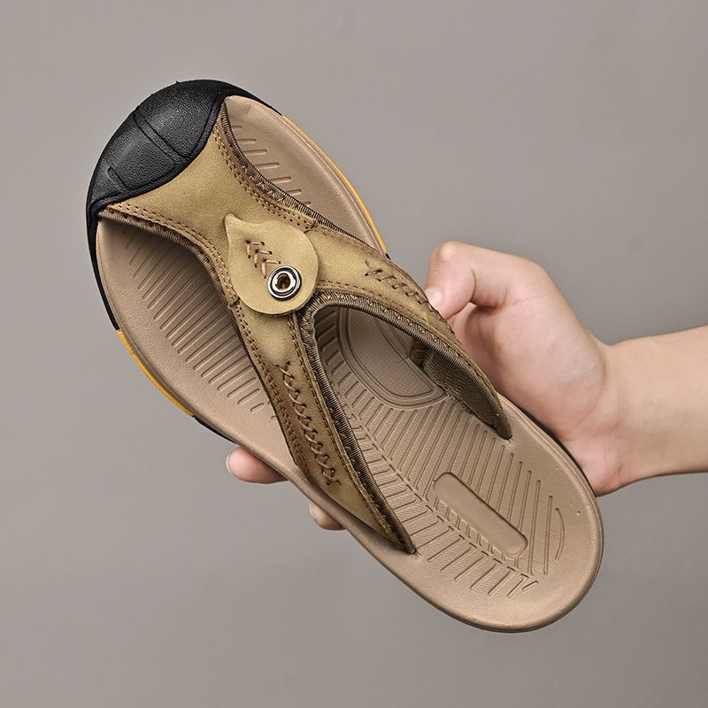 Summer men's new first layer cowhide flip-flops fashion all comfortable men's slippers beach shoes New Era Fashion LLc