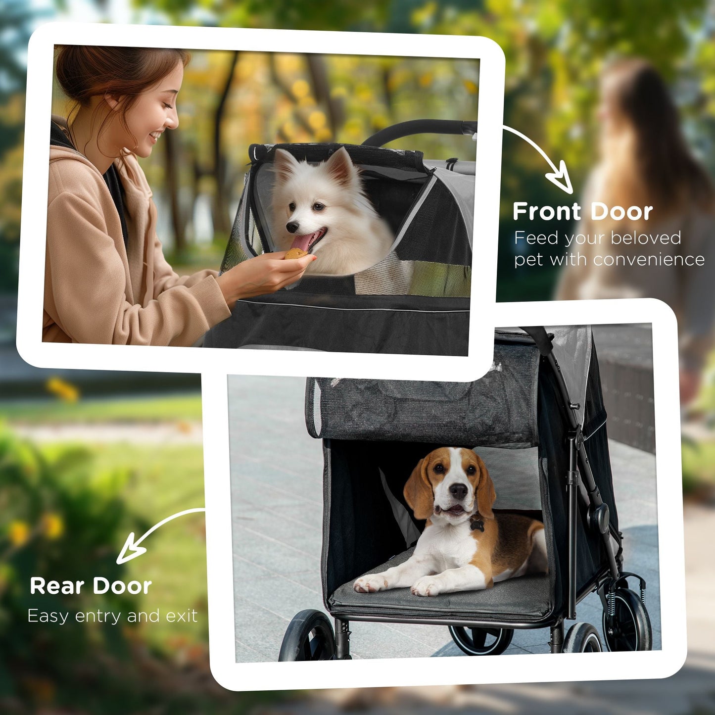 Pet Stroller Dog Cat Carriage One Click Fold with Universal Front Wheels Shock Absorber Brakes Storage Bags Mesh Window New Era Fashion LLc