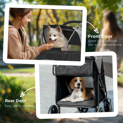 Pet Stroller Dog Cat Carriage One Click Fold with Universal Front Wheels Shock Absorber Brakes Storage Bags Mesh Window New Era Fashion LLc