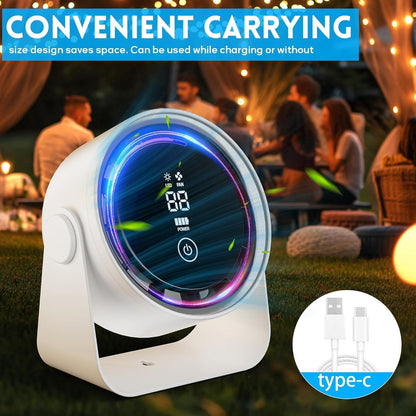 Small Desk Fan 5000mAh Rechargeable Battery Powered -Retro Low Noise Quiet Portable Gentle Blowing with LED Night Light Office Bedroom Table Top Wall Hanging Kitchen Camping Dorm 5-Speed 360° Rotation New Era Fashion LLc