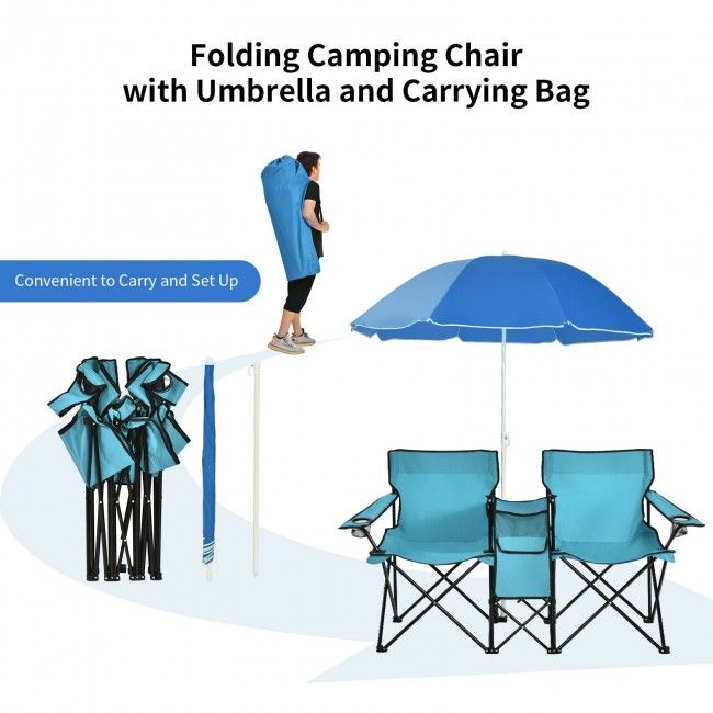 Portable Folding Picnic Double Chair With Umbrella New Era Fashion LLc