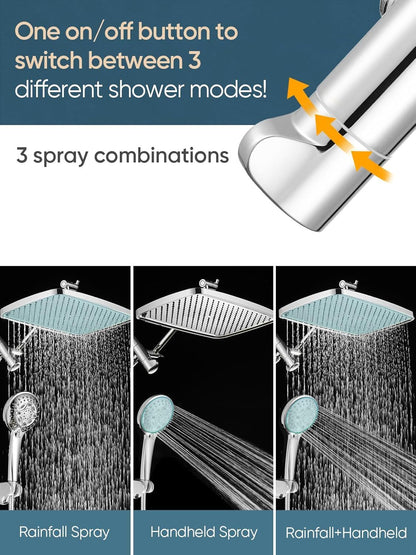 11.8 Inch Rain Shower Head with 6 Modes Handheld Water Spray High Pressure Showerhead Combo with 11 Inch Adjustable Extension Arm New Era Fashion LLc