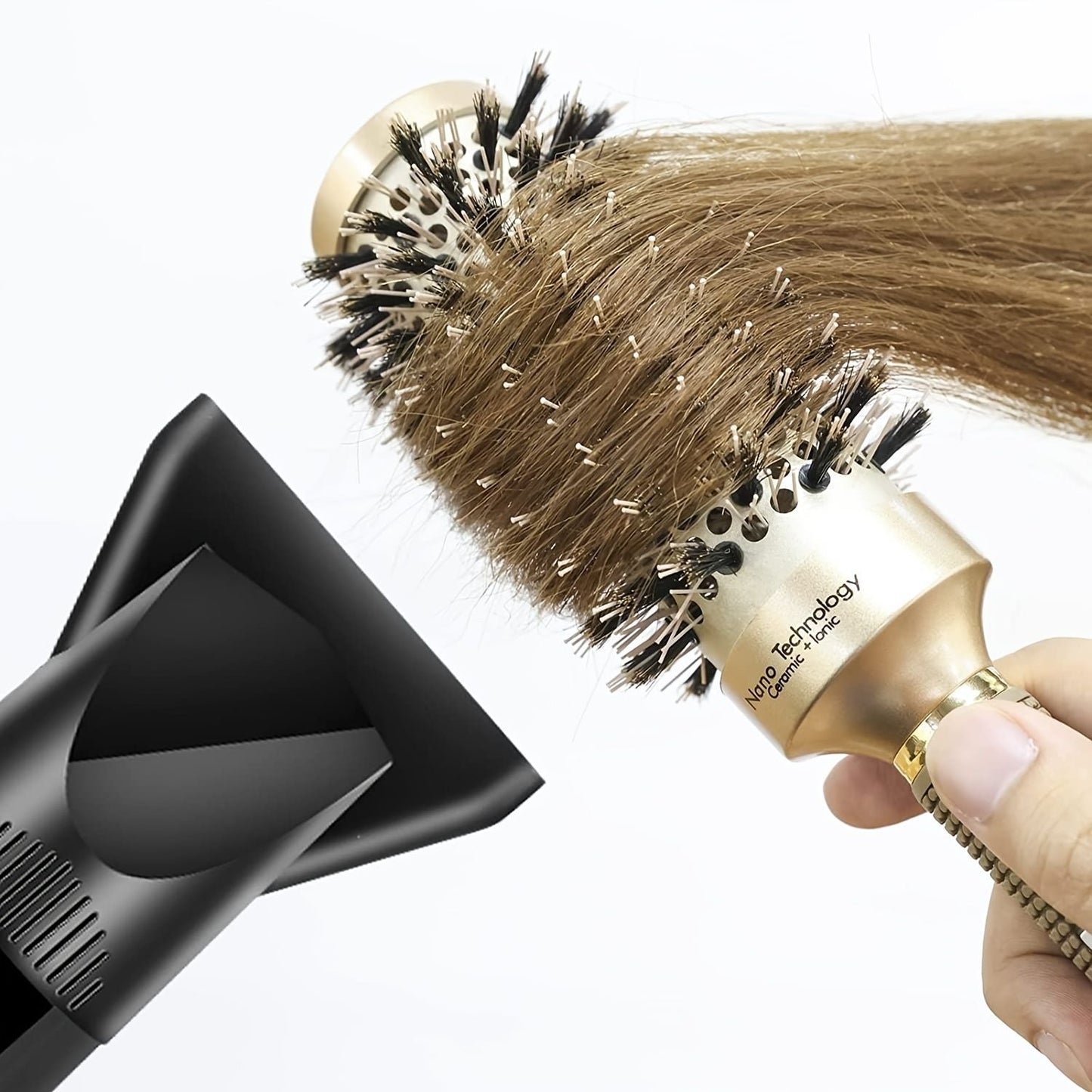 Round Brush For Blow Drying; Nano Thermal Ceramic & Ionic Tech Hair Brush With Boar Bristles; Professional Round Barrel Brush For Styling; Curling And Straightening New Era Fashion LLc
