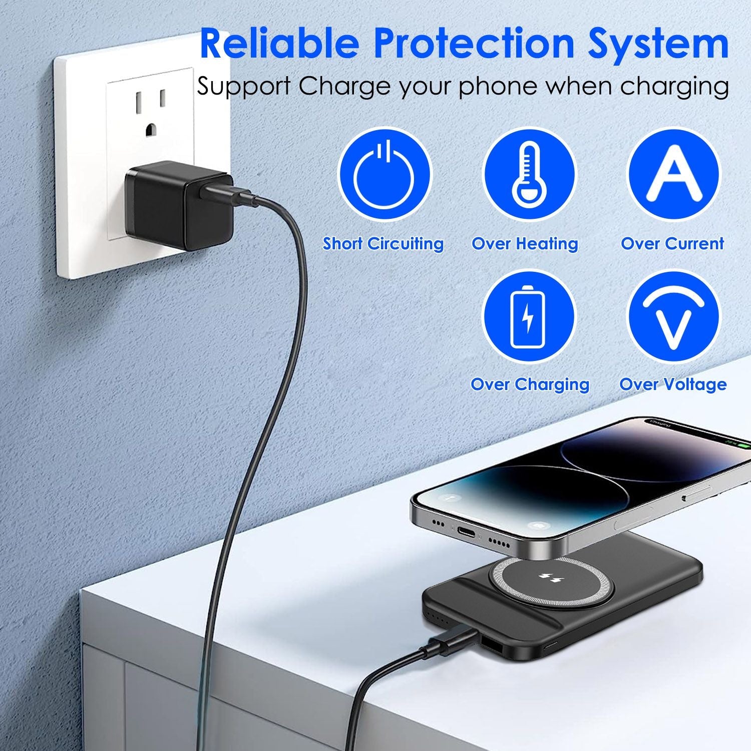 10000mAh 22.5W Magnetic Wireless Power Bank PD Fast Charging Portable Charger with Built-in Type-C Cables 15W Wireless Charging New Era Fashion LLc