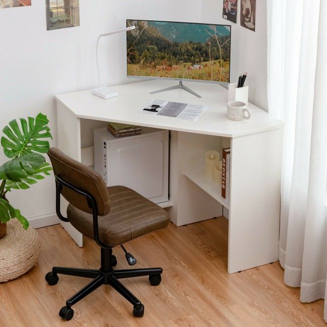 Corner Computer Desk Triangle Writing Workstation with Storage Shelf New Era Fashion LLc