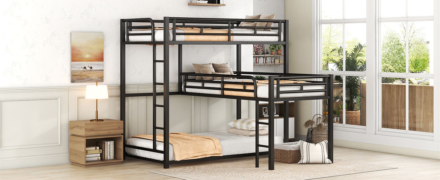 L-shaped Metal Triple Twin Size Bunk Bed New Era Fashion LLc