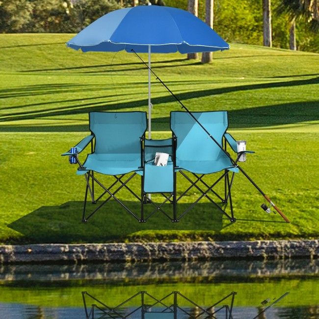 Portable Folding Picnic Double Chair With Umbrella New Era Fashion LLc