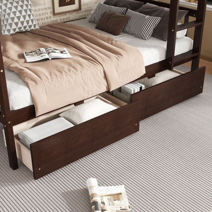 Twin Over Twin Rubber Wood Bunk Bed with 2 Drawers, Convertible into 2 Twin Beds, Twin Size Bunk Bed with Ladder and Safety Guardrails New Era Fashion LLc
