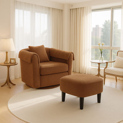 Swivel Accent Chair with Ottoman Set, Modern Chenille Barrel Armchair with Removable Back Pillow & 2 Armrest Covers for Living Room, Bedroom, Office, Yellow New Era Fashion LLc