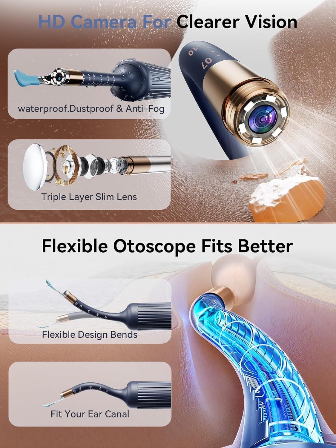 I35R Ear Cleaner with Flexible Ear Camera Otoscope - Visual Ear Pick Tweezers Wax Remover - Ear Cleaning Kit for Family New Era Fashion LLc