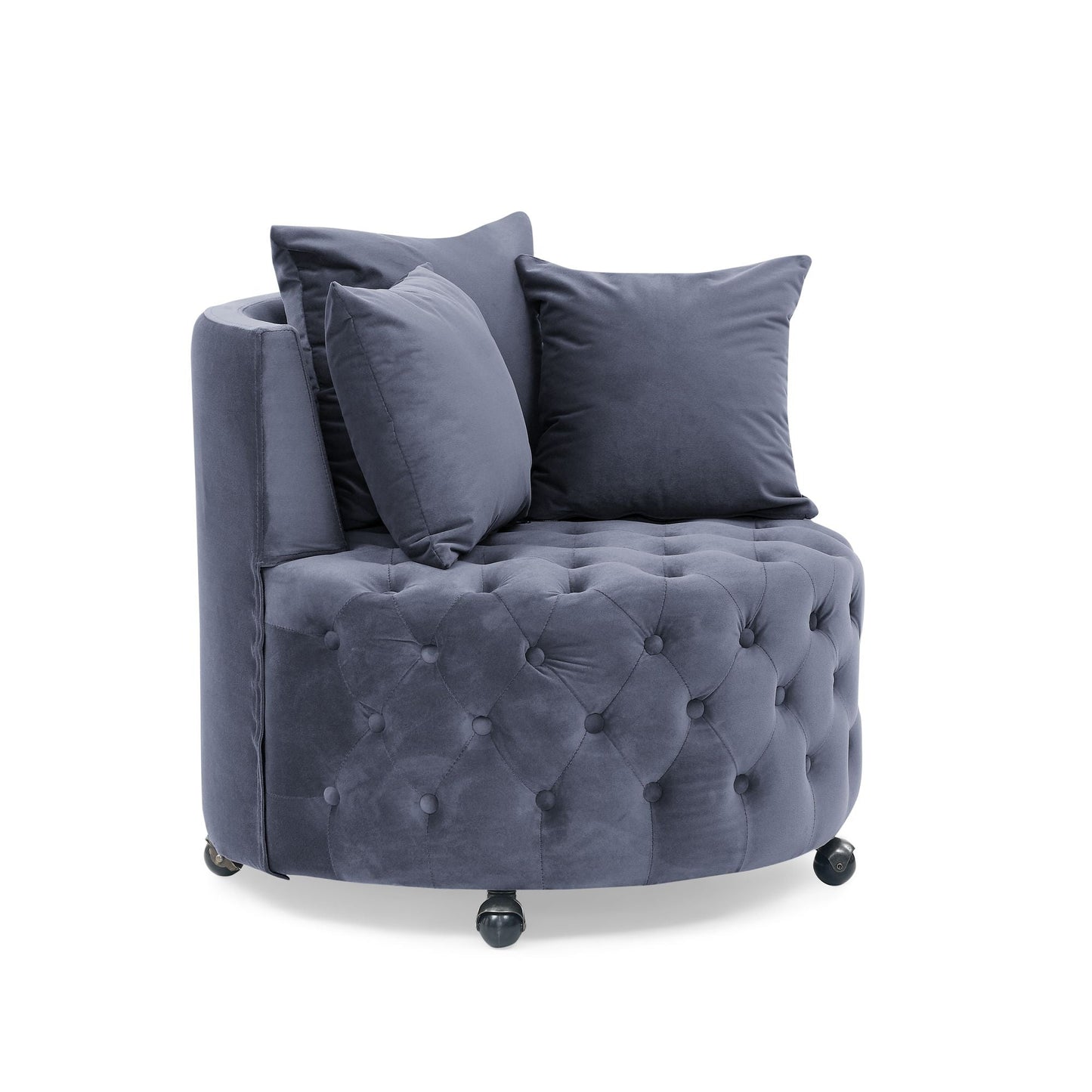 Velvet Upholstered Swivel Chair for Living Room, with Button Tufted Design and Movable Wheels, Including 3 Pillows New Era Fashion LLc