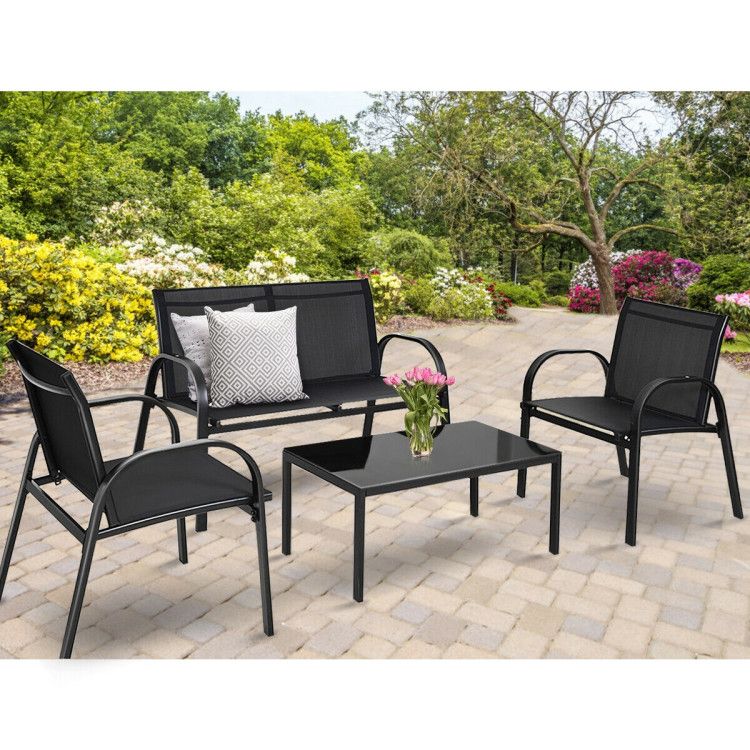 4 Pieces Patio Furniture Set with Glass Top Coffee Table New Era Fashion LLc