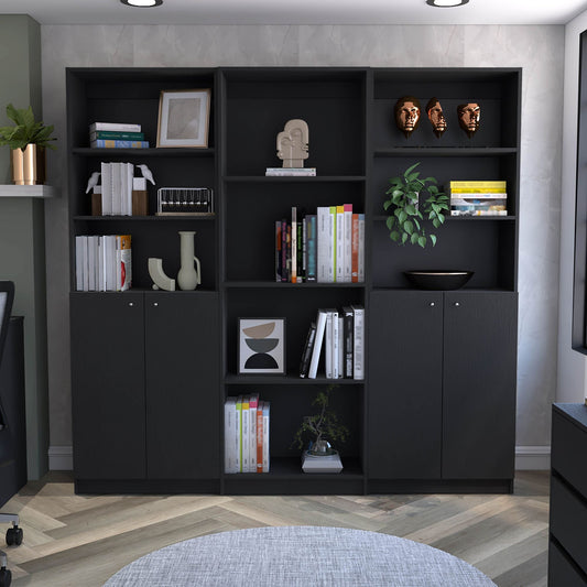 Isabella Black 3 Piece Living Room Set with 3 Bookcases New Era Fashion LLc