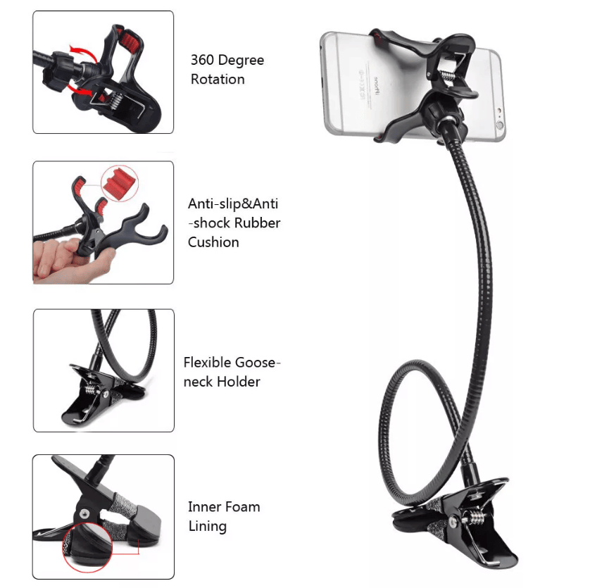 Universal Lazy Mobile Phone Gooseneck Stand Holder Flexible Bed Desk Table Clip New Era Fashion LLc