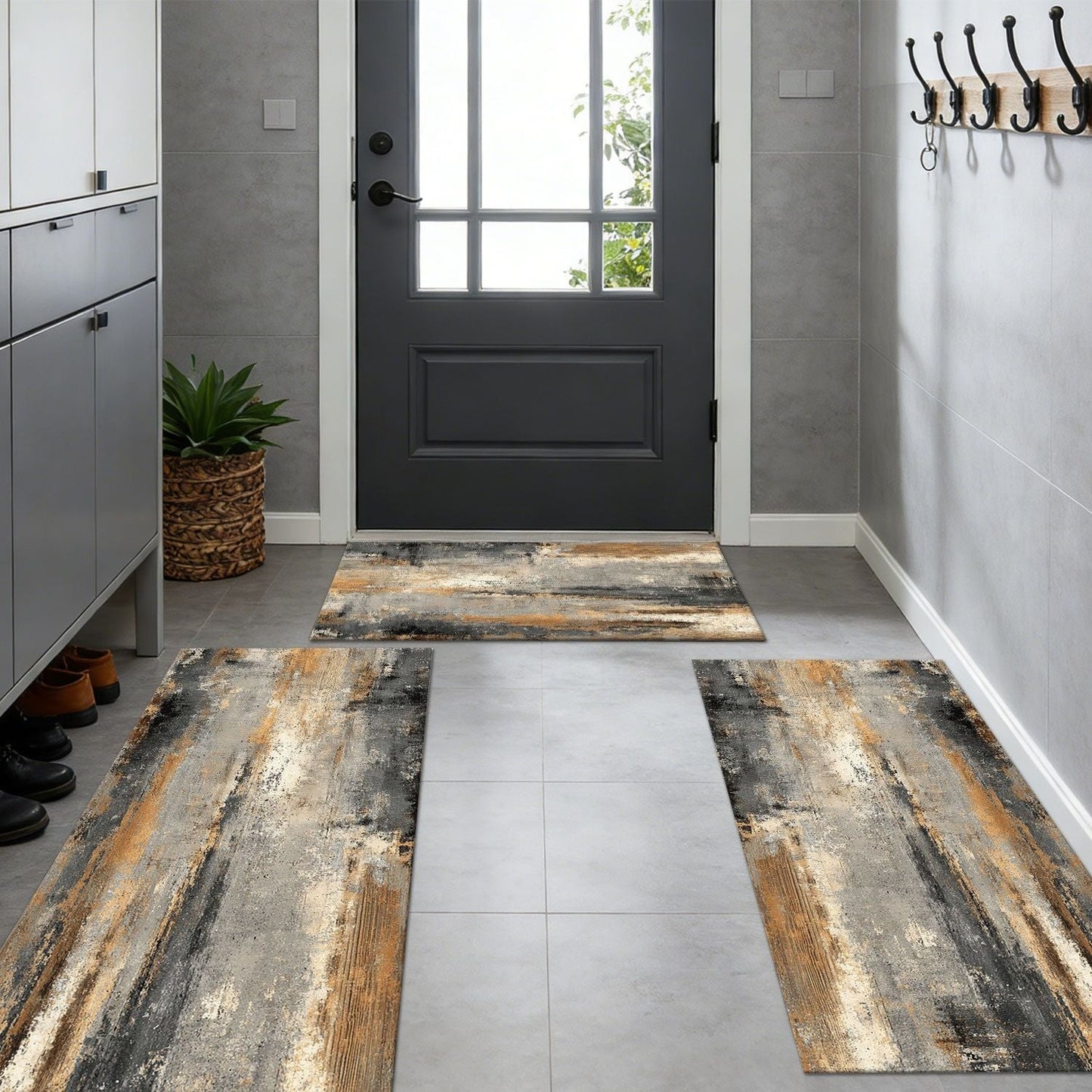 Three-piece kitchen rug set, non-slip and washable, abstract pattern kitchen hallway rug, soft and comfortable, suitable for sinks, floors, entrances, hallways and bathrooms. New Era Fashion LLc