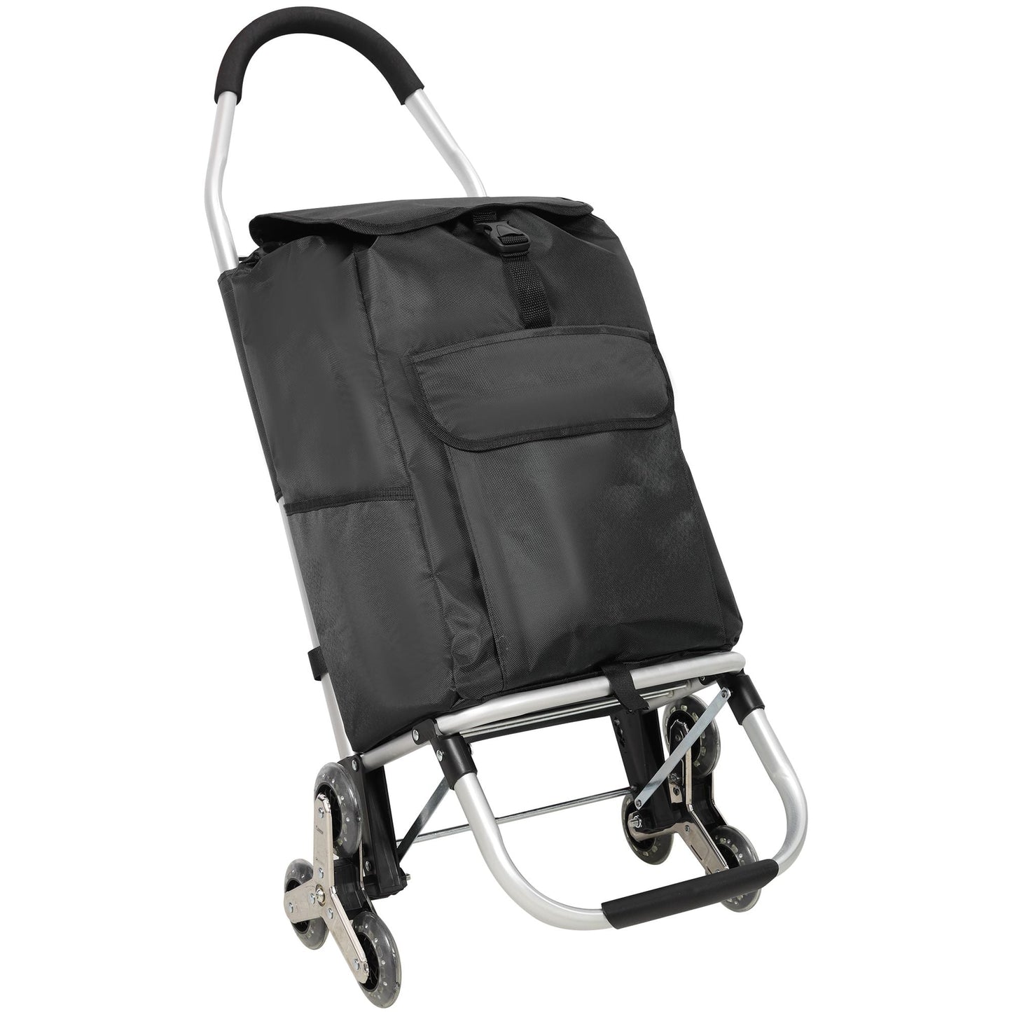 2 in 1 Shopping Stair Trolley with Wheels,Trolley Black Foldable Shopping Cart,Removable Shopping Oxford Waterproof Bag,Stainless Steel Triangular Wheels, Black New Era Fashion LLc