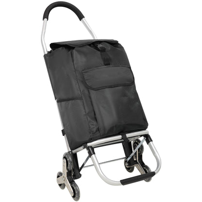 2 in 1 Shopping Stair Trolley with Wheels,Trolley Black Foldable Shopping Cart,Removable Shopping Oxford Waterproof Bag,Stainless Steel Triangular Wheels, Black New Era Fashion LLc