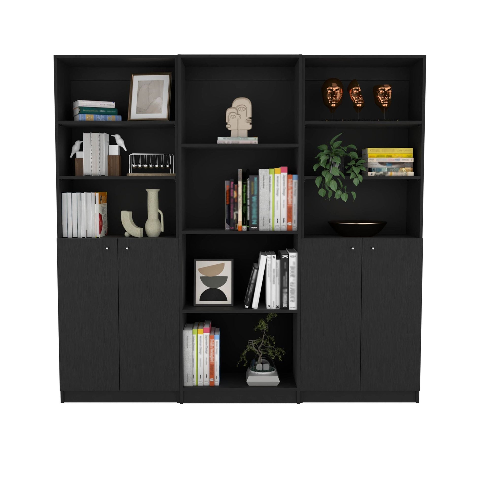 Isabella Black 3 Piece Living Room Set with 3 Bookcases New Era Fashion LLc