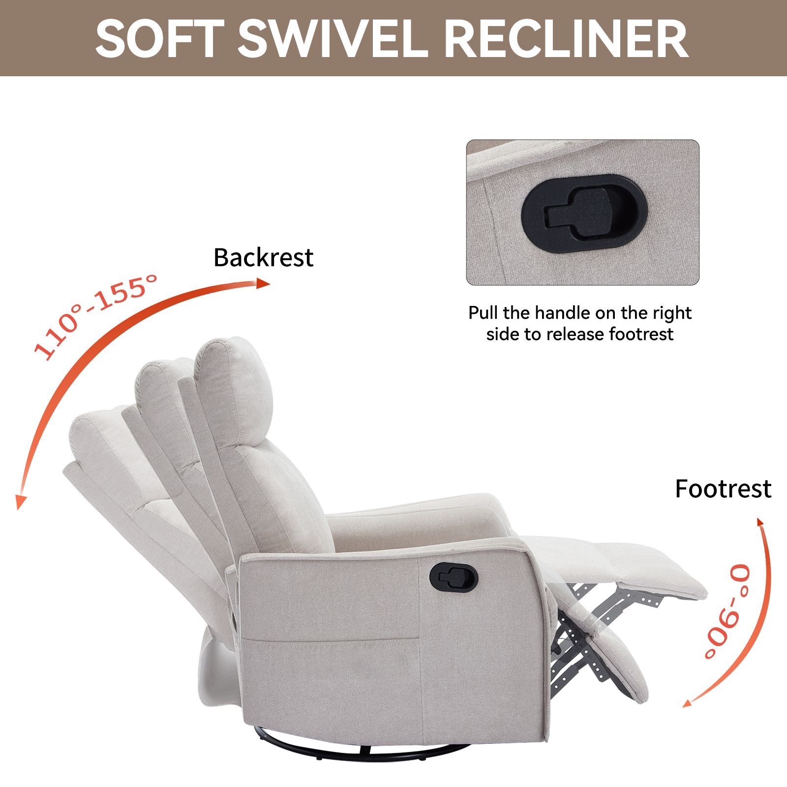 Heat Massage Manual Recliner Chair with Rocker and Swivel in Fabric for Living Room, Beige New Era Fashion LLc