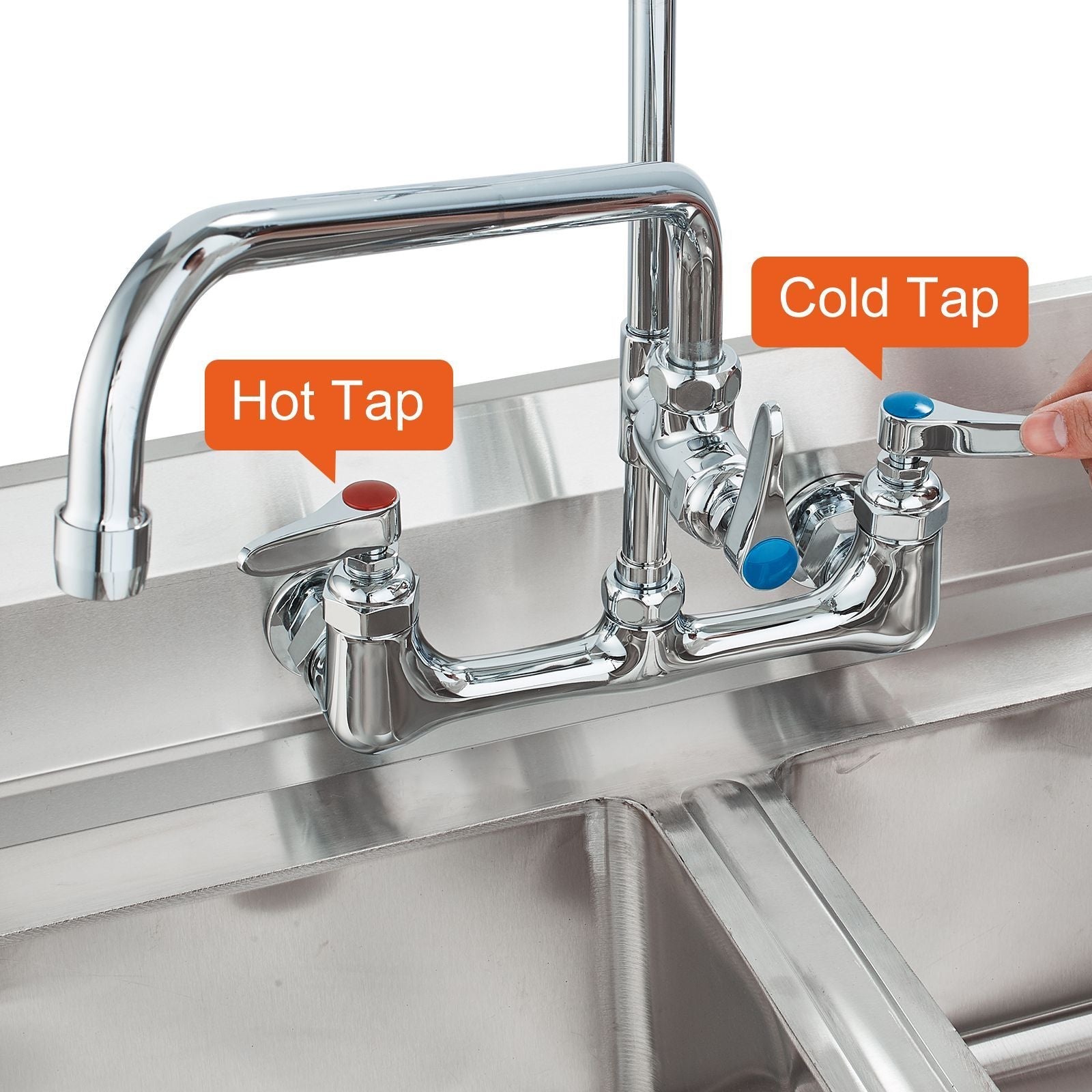 Wall-Mounted Kitchen Faucet, 47" Tall, 8" Apart, with 12" Rotating Spout and Pre-Rinse Spray, Brass Build, Pull-Down Feature for Multi-Compartment Sinks New Era Fashion LLc