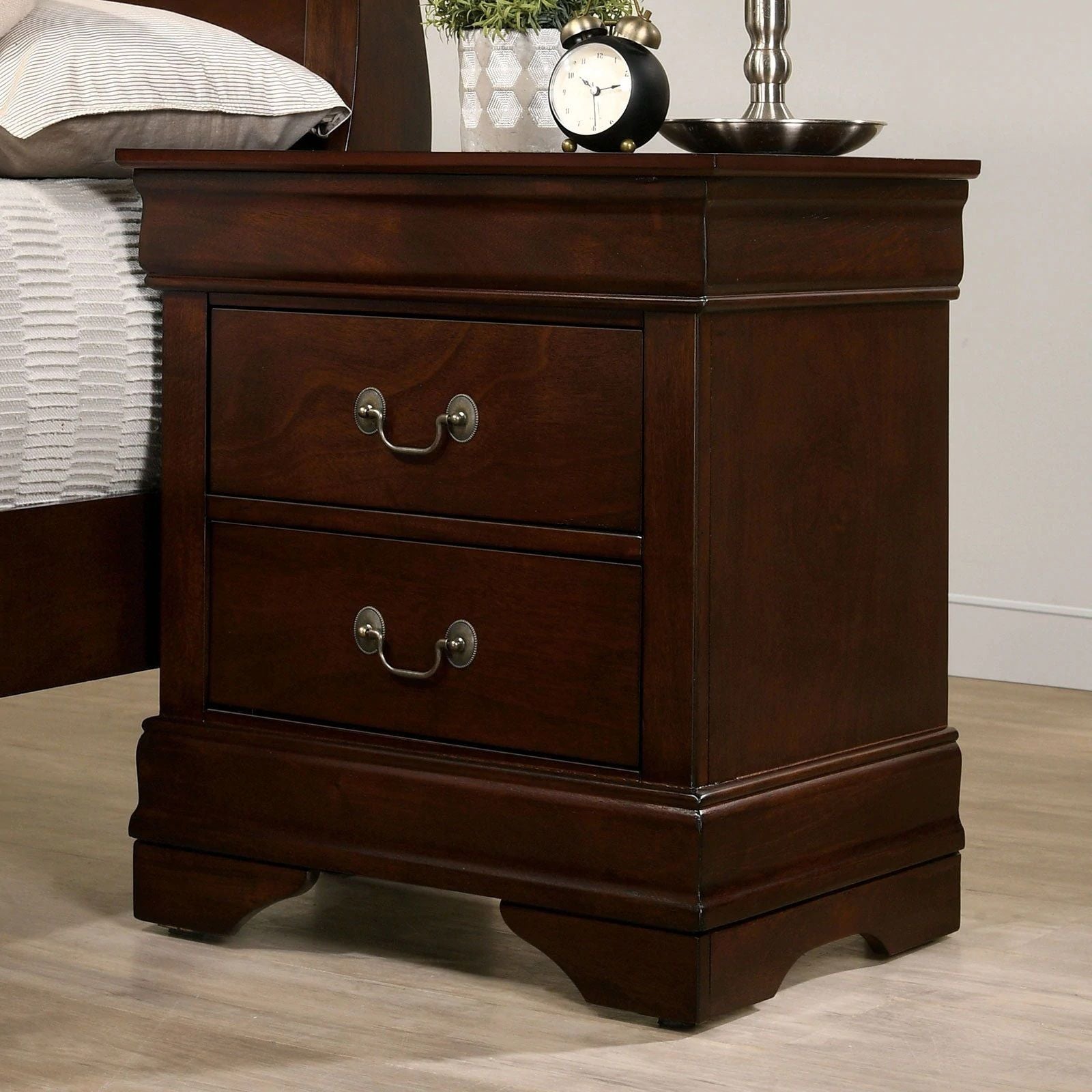 1pc Nightstand Cherry Finish Louis Philippe Solid wood English Dovetail Construction Antique Nickle Hanging Pulls New Era Fashion LLc