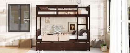 Twin Over Twin Rubber Wood Bunk Bed with 2 Drawers, Convertible into 2 Twin Beds, Twin Size Bunk Bed with Ladder and Safety Guardrails New Era Fashion LLc