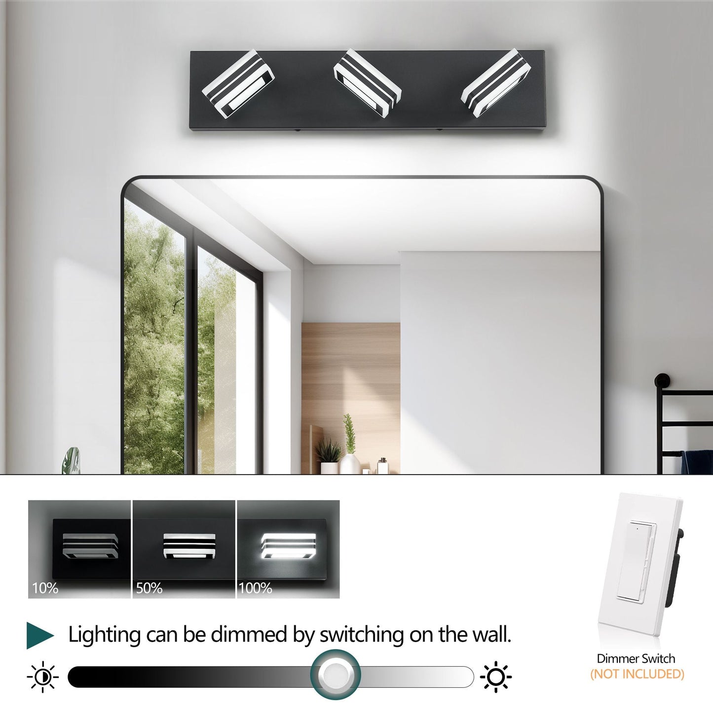 Matte Black Vanity Light Fixtures 3 Lights Up and Down LED Modern Bathroom Vanity Lights Over Mirror Acrylic Black Bath Wall Lighting New Era Fashion LLc