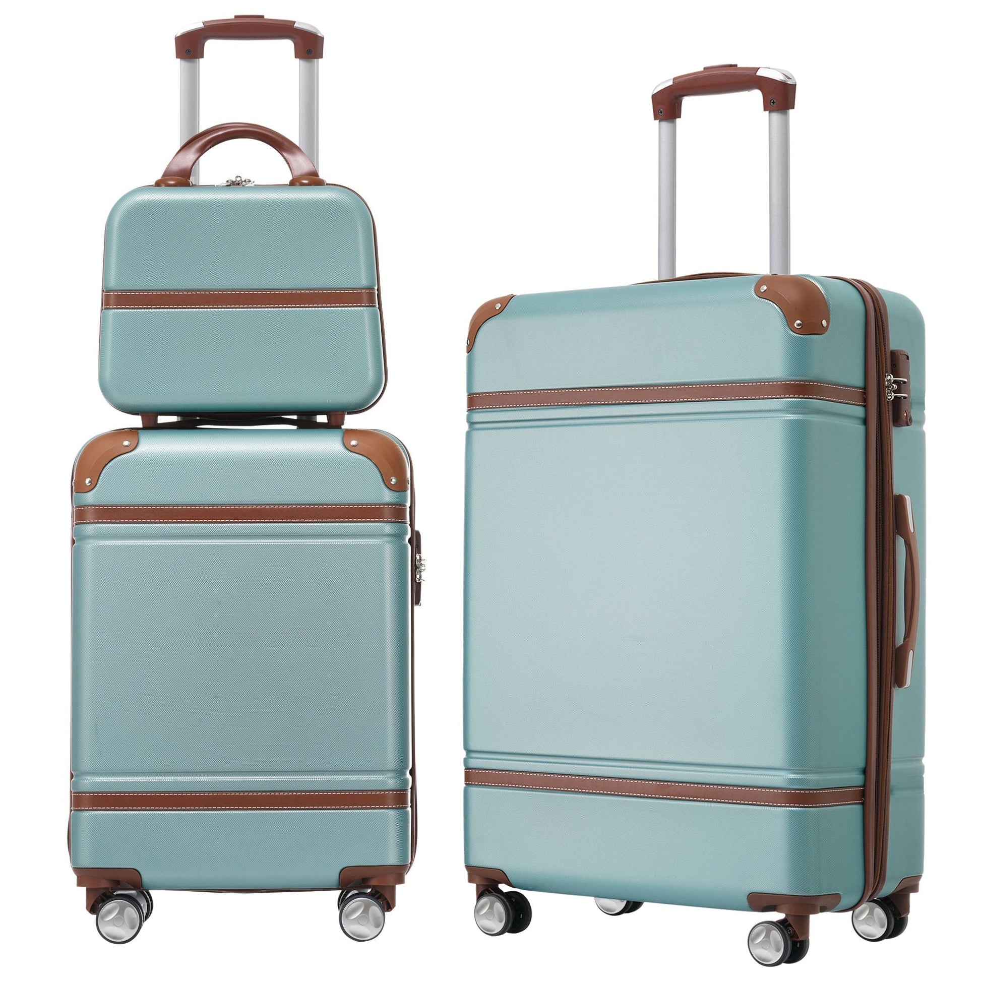 Hardshell Luggage Sets 3 Pieces 20"+24" Luggages and Cosmetic Case Spinner Suitcase with TSA Lock Lightweight,Green New Era Fashion LLc